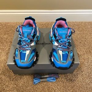 Balenciaga blue and pink Track caged multi-texture sneakers